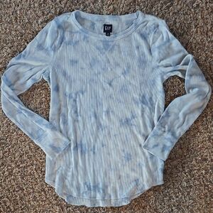 GAP Women's Light Blue Tie-Dye Long Sleeve Tee, Sz med TALL.